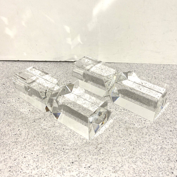 Vintage 1980s Oleg Cassini Lexington Crystal Candlestick Holders Clear Geometric - Picture 6 of 11